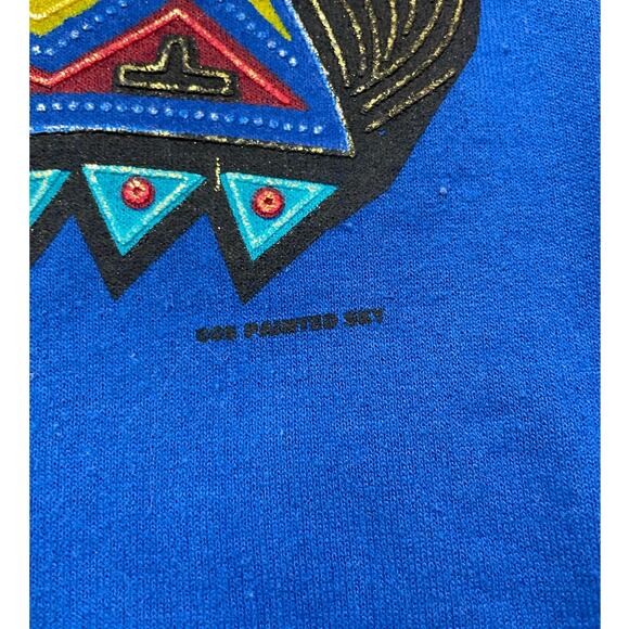 Vintage Painted Horse Native American Tribal Sweatshirt size L Blue - Picture 3 of 9